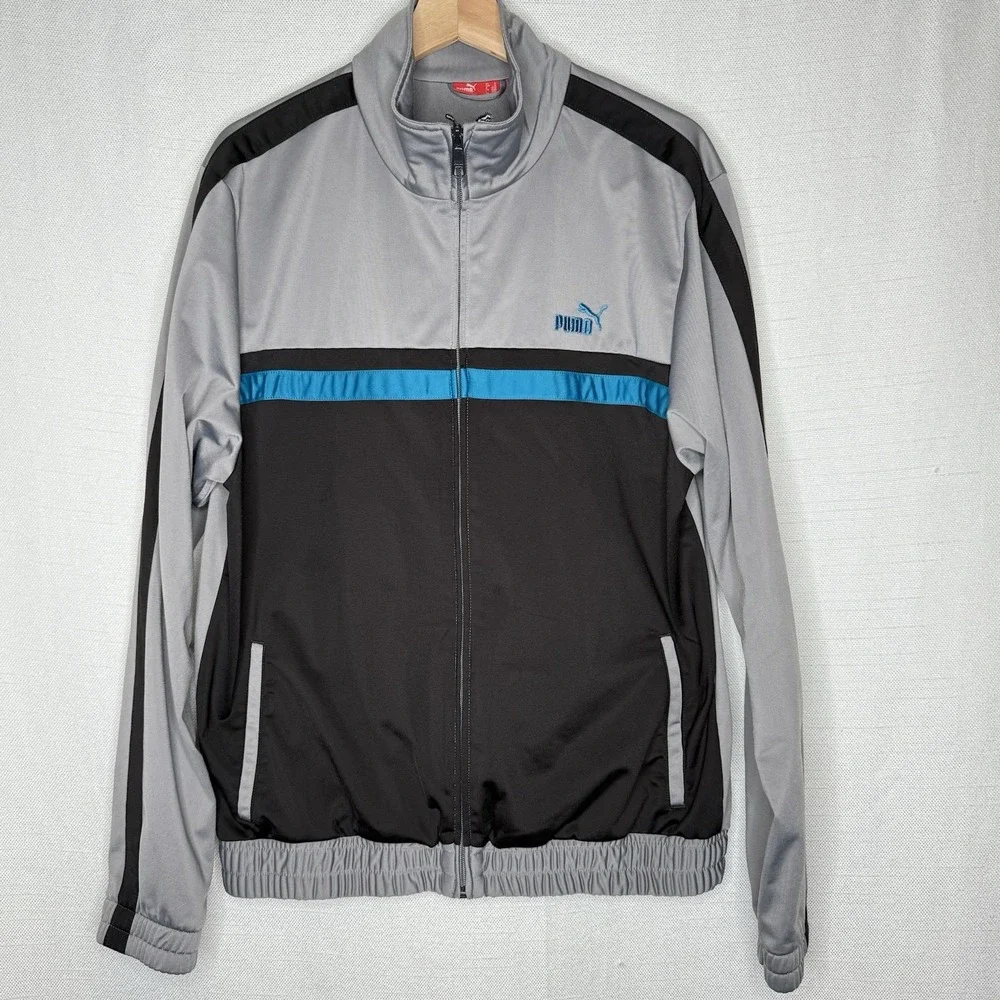 Vintage Puma Track Jacket Mens MED Gray Black 80s 90s Street Trap Sporty‎